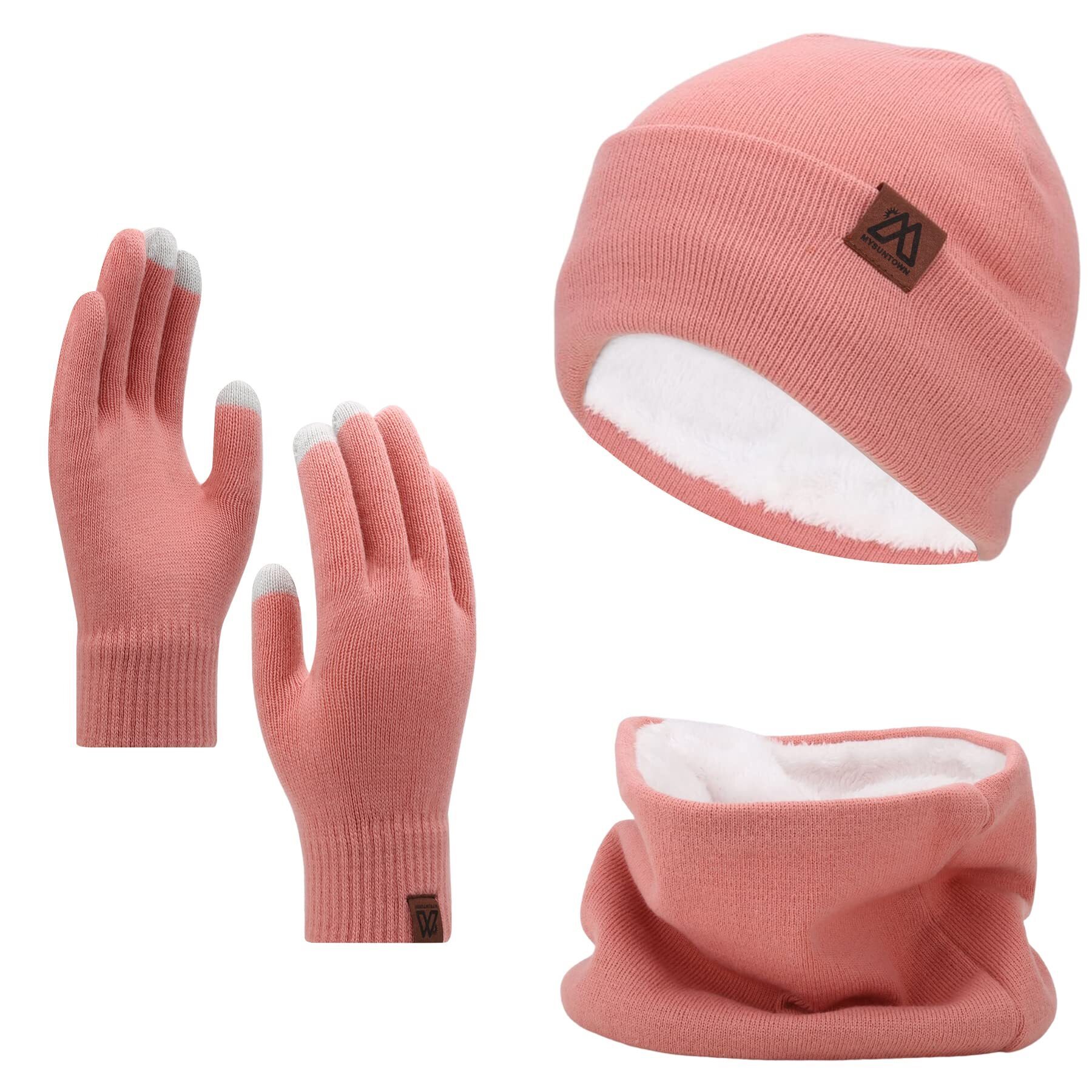 9926 Winter Hat Scarf And Glovess Set For Women Knit Fleece Lined